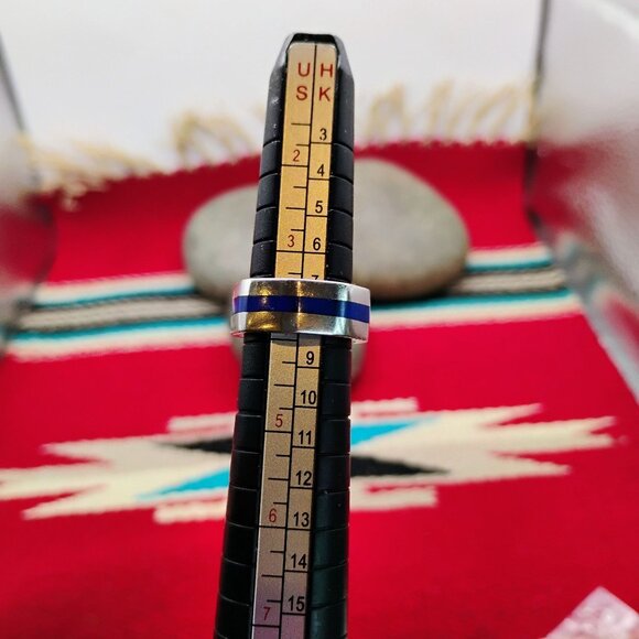 Baby Childs Native Ring Blue Lapis Lazuli Sterling Size 3.5 4 Thin Blue Line - Picture 7 of 8